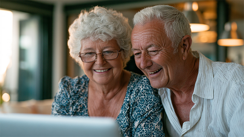 Older couple using hearing aid simulator
